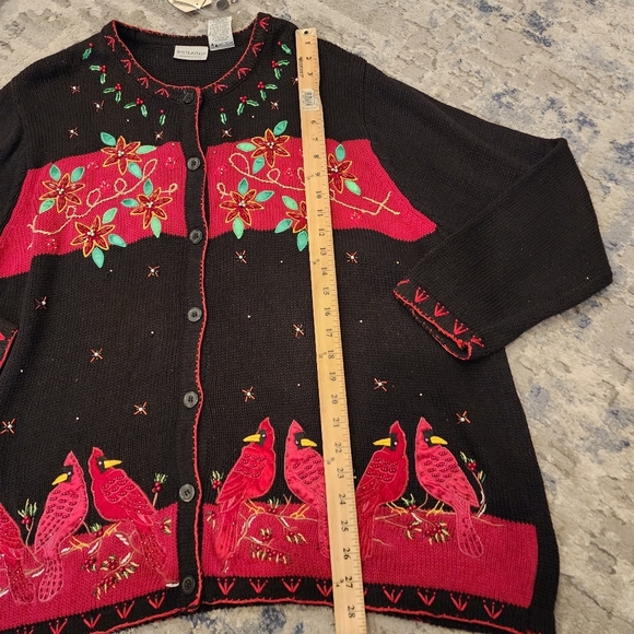 NWT White Stag Cardinal Embroidered Embellished Black Knit Cardigan 22/24 3X - Picture 4 of 16